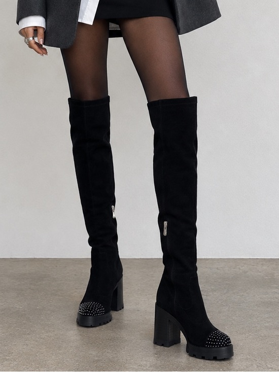 Sigerson Morrison Shoes - Sigerson Morrison Women’s Over the Knee Black Suede Heeled Boots Knee High Boots